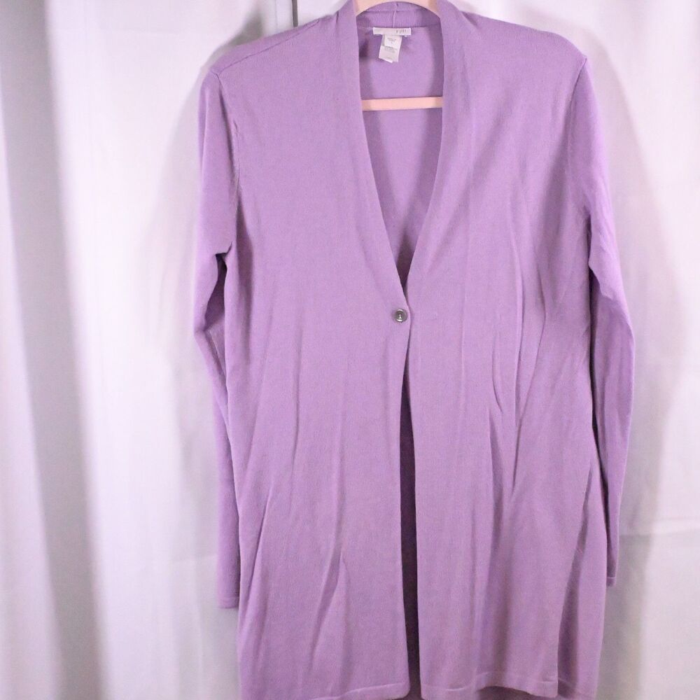 J Jill Purple Wool Blend Single Button V-Neck Cardigan Women's Small